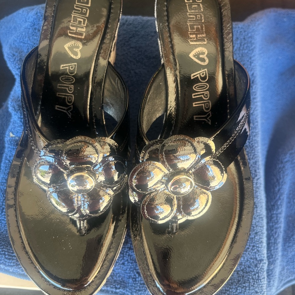 Coach Poppy Black Floral Sandals